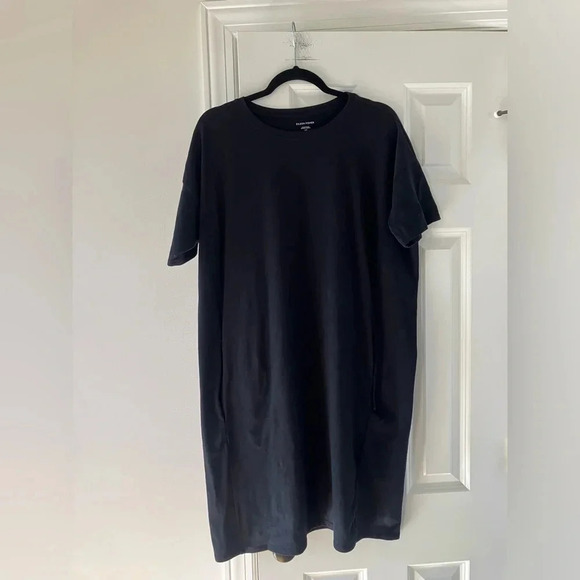 EUC Eileen Fisher Black Organic Cotton Shift Dress with Pockets (Large) - Picture 1 of 7
